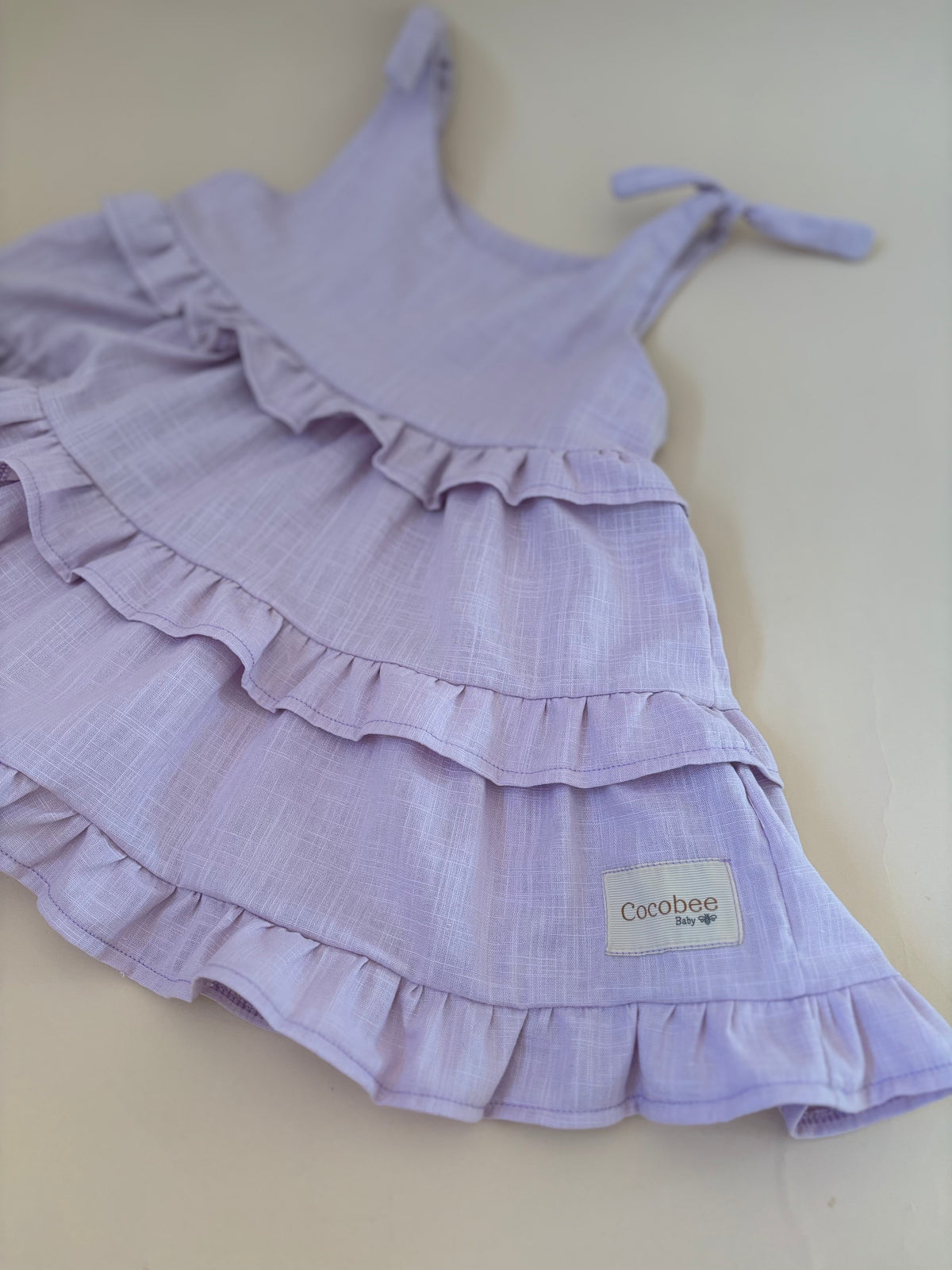 Lilac linen ruffle dress
