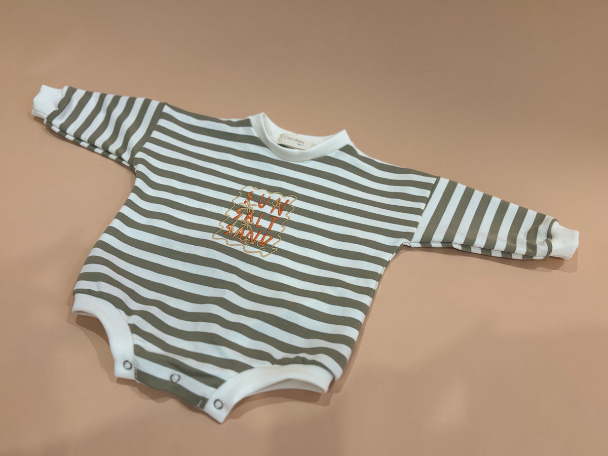 Olive stripe “Sun & salt”oversized romper