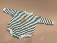 Olive stripe “Sun & salt”oversized romper