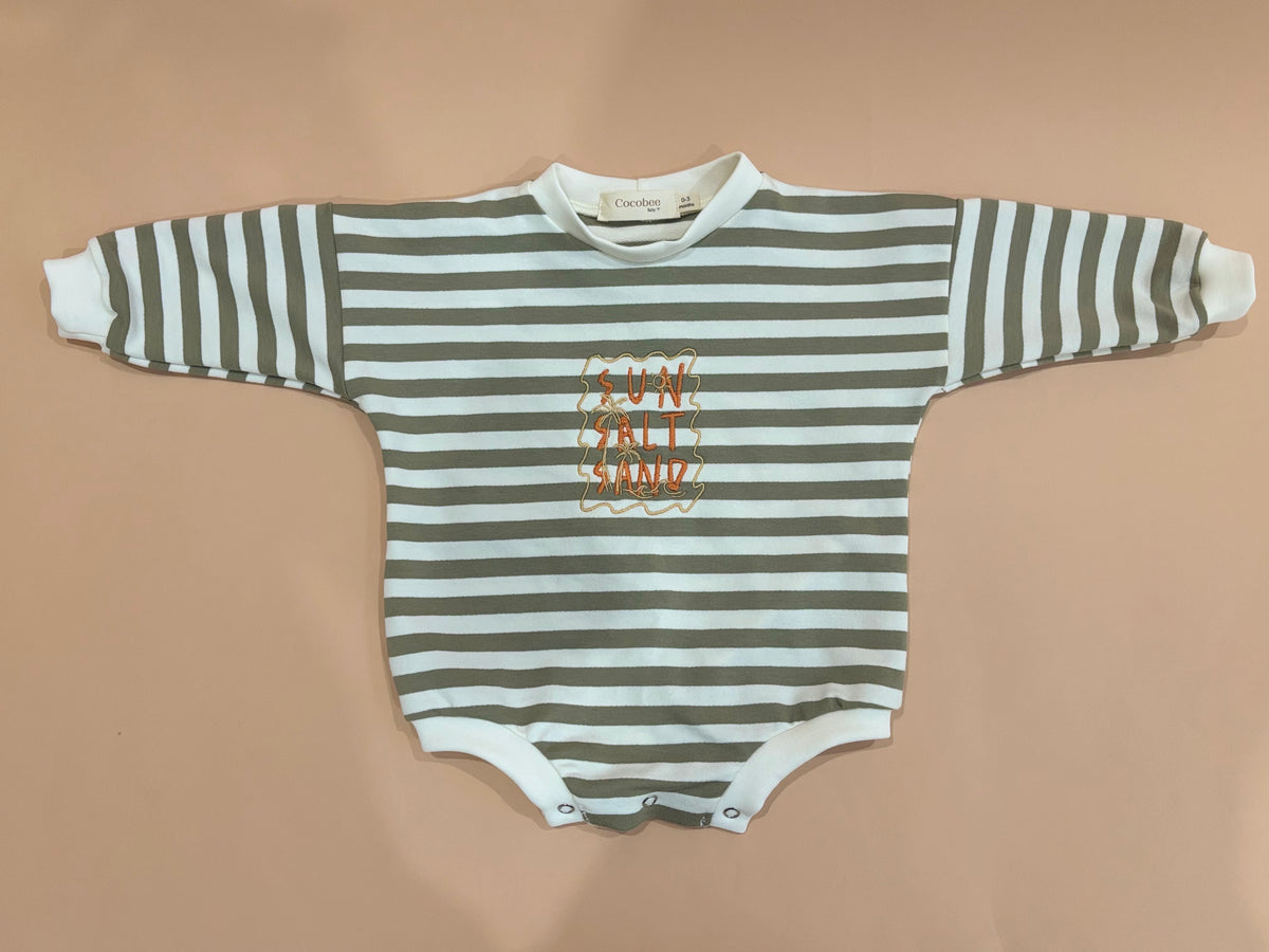 Olive stripe “Sun & salt”oversized romper