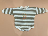 Olive stripe “Sun & salt”oversized romper